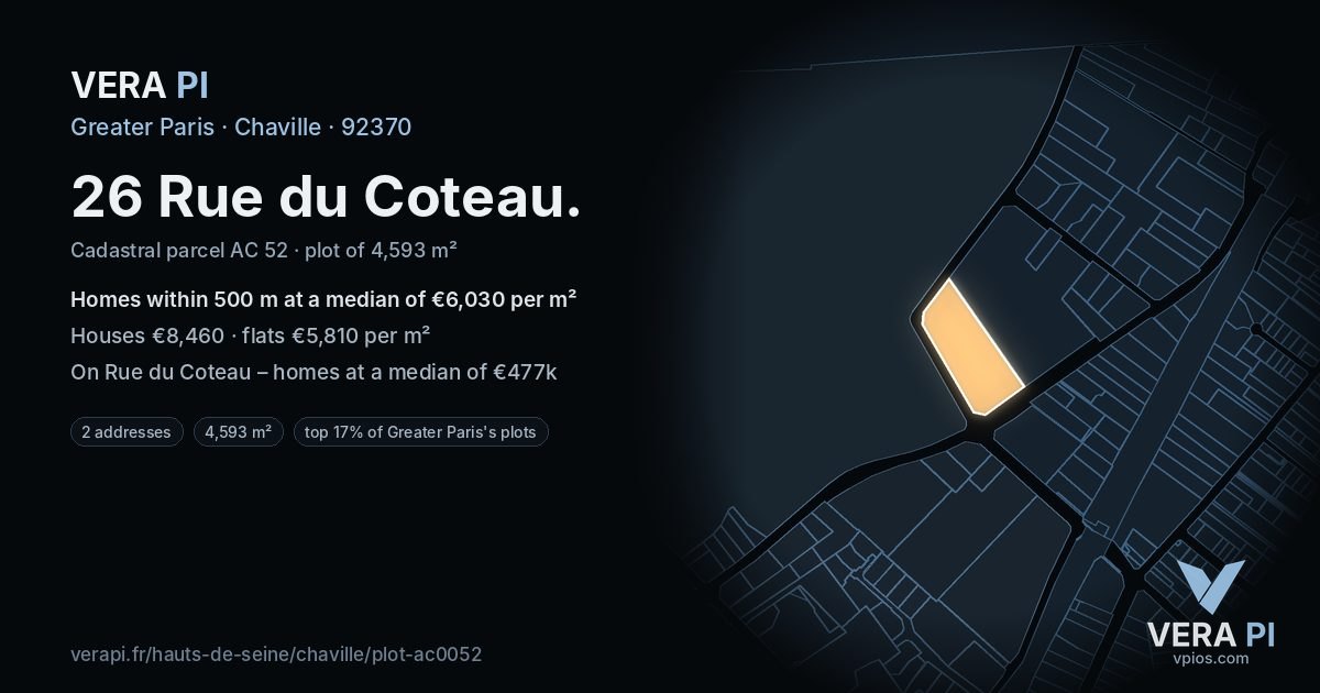 26 Rue du Coteau, Chaville at night – the plot lit, the parcels around coloured by the prices near them