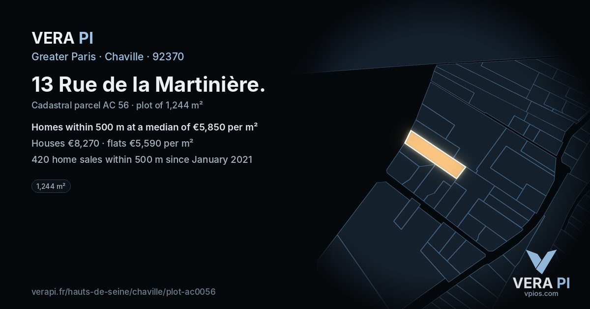 13 Rue de la Martinière, Chaville at night – the plot lit, the parcels around coloured by the prices near them