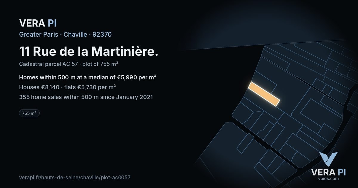 11 Rue de la Martinière, Chaville at night – the plot lit, the parcels around coloured by the prices near them