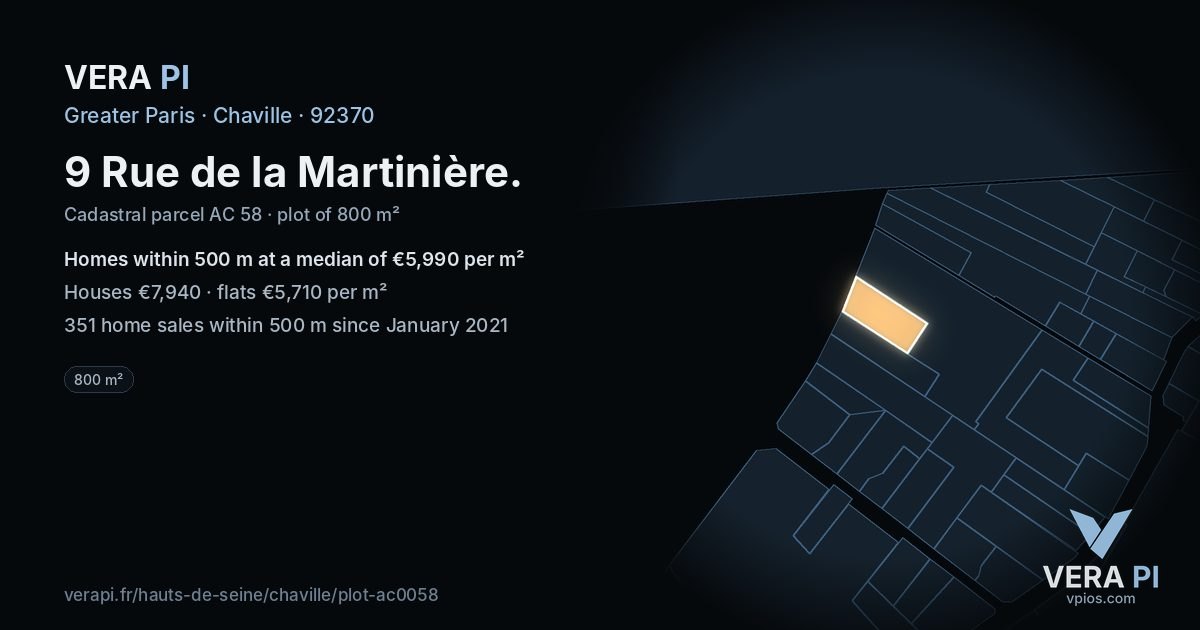 9 Rue de la Martinière, Chaville at night – the plot lit, the parcels around coloured by the prices near them