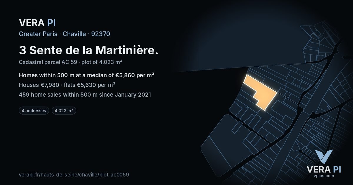 3 Sente de la Martinière, Chaville at night – the plot lit, the parcels around coloured by the prices near them