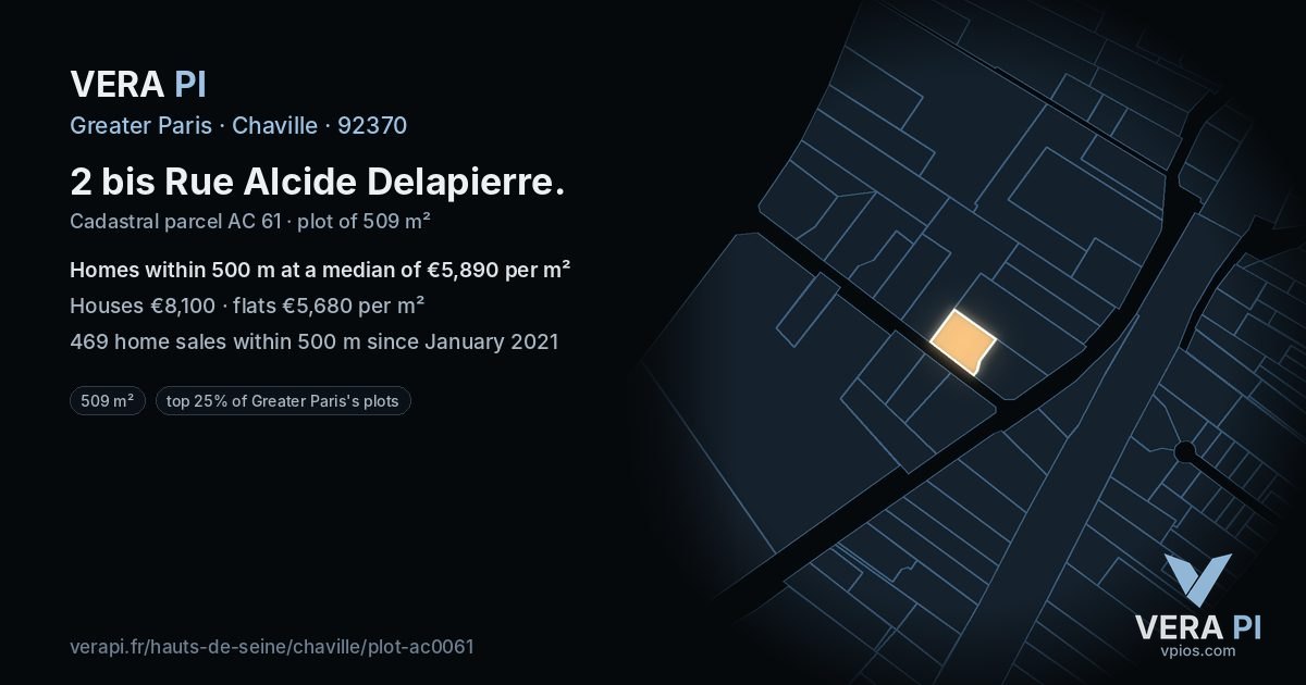 2 bis Rue Alcide Delapierre, Chaville at night – the plot lit, the parcels around coloured by the prices near them