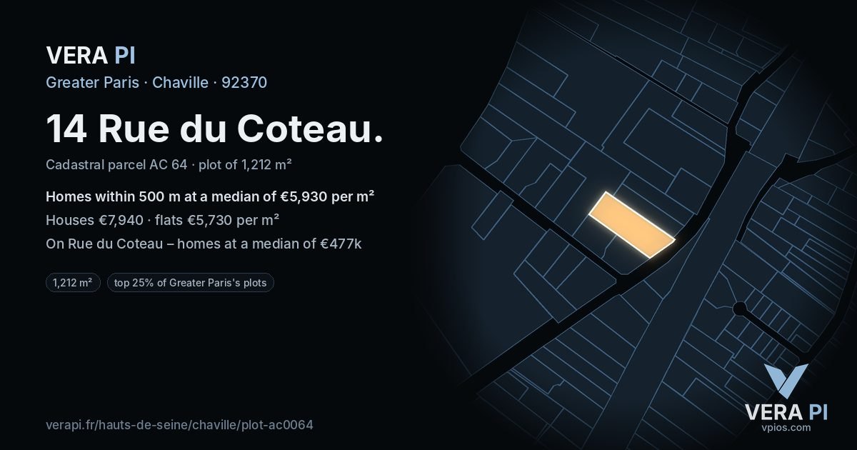 14 Rue du Coteau, Chaville at night – the plot lit, the parcels around coloured by the prices near them