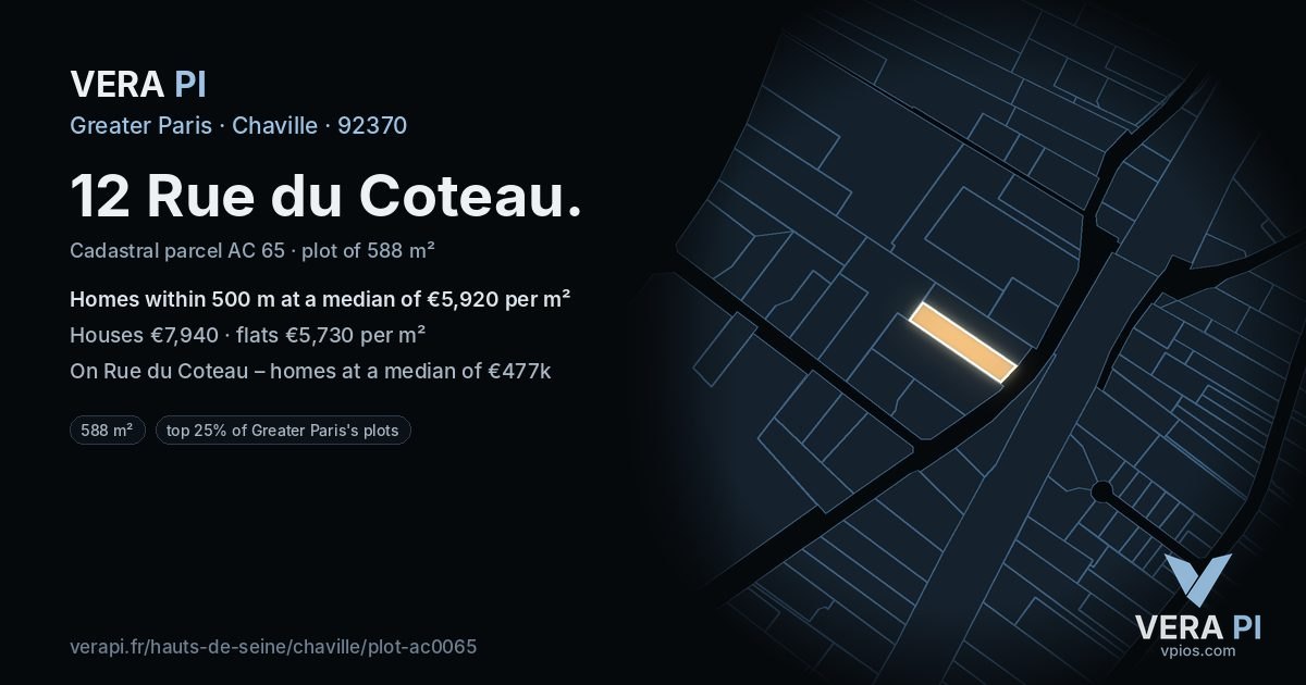 12 Rue du Coteau, Chaville at night – the plot lit, the parcels around coloured by the prices near them