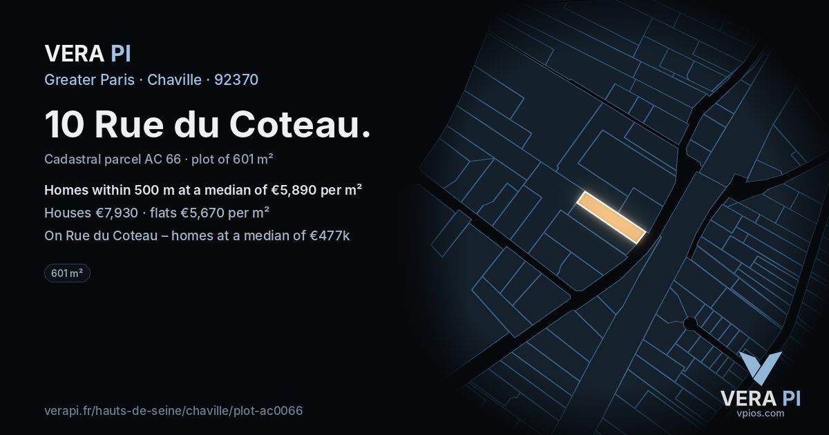 10 Rue du Coteau, Chaville at night – the plot lit, the parcels around coloured by the prices near them