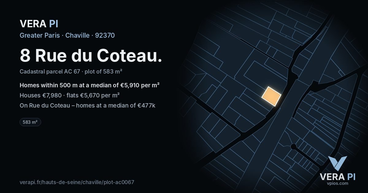 8 Rue du Coteau, Chaville at night – the plot lit, the parcels around coloured by the prices near them