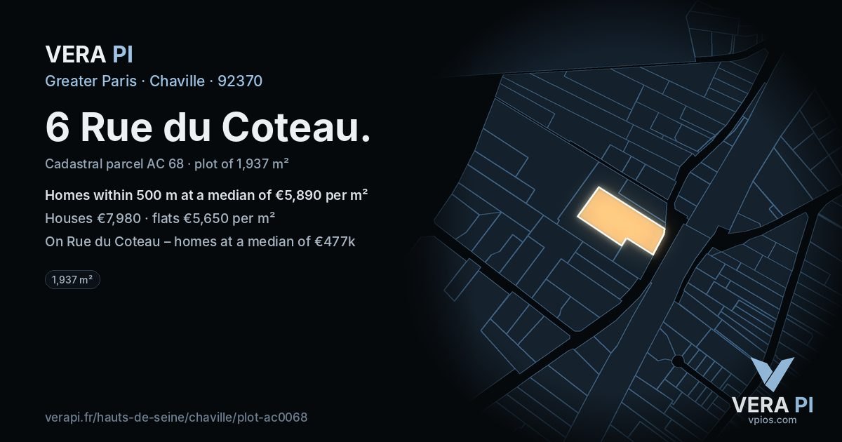 6 Rue du Coteau, Chaville at night – the plot lit, the parcels around coloured by the prices near them