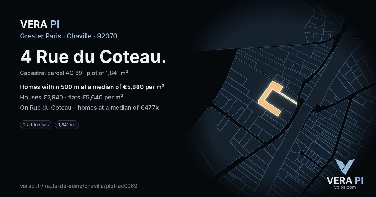 4 Rue du Coteau, Chaville at night – the plot lit, the parcels around coloured by the prices near them