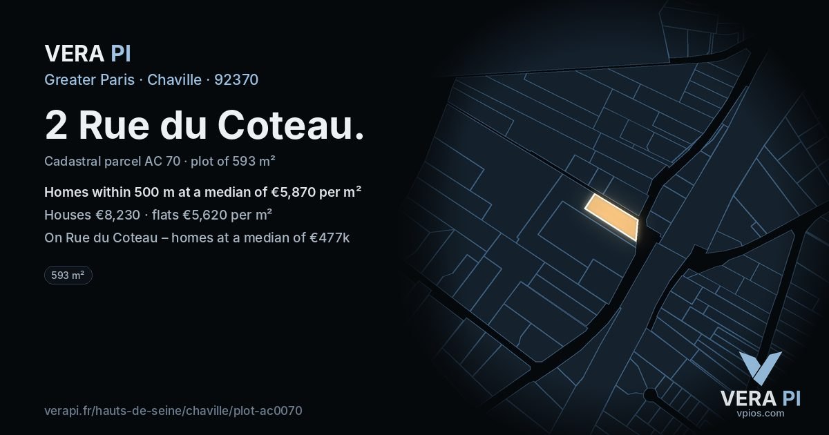 2 Rue du Coteau, Chaville at night – the plot lit, the parcels around coloured by the prices near them