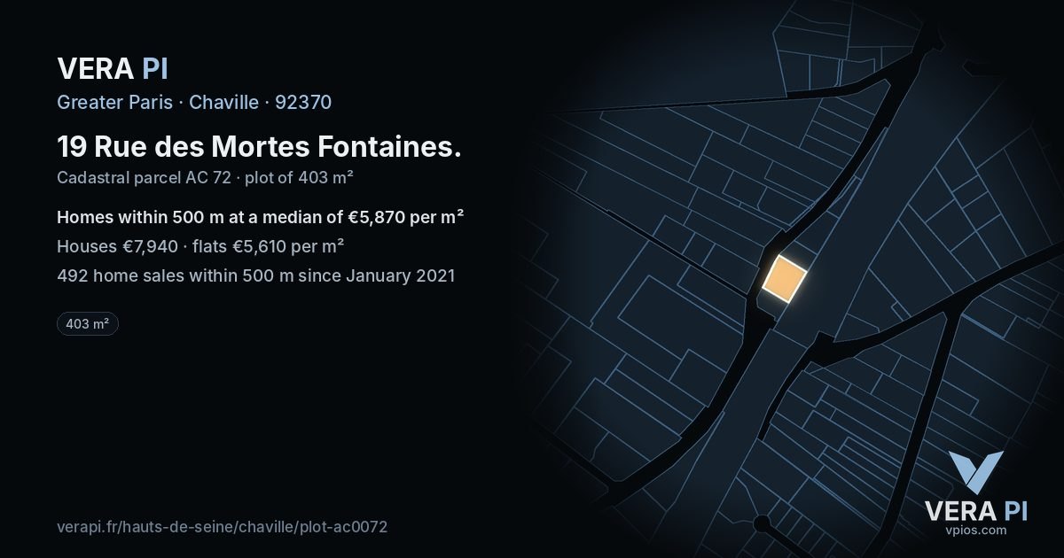 19 Rue des Mortes Fontaines, Chaville at night – the plot lit, the parcels around coloured by the prices near them