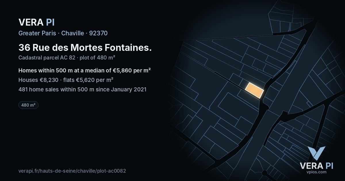 36 Rue des Mortes Fontaines, Chaville at night – the plot lit, the parcels around coloured by the prices near them