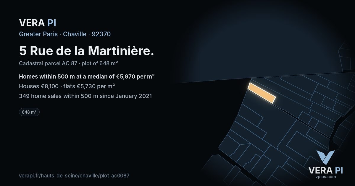5 Rue de la Martinière, Chaville at night – the plot lit, the parcels around coloured by the prices near them