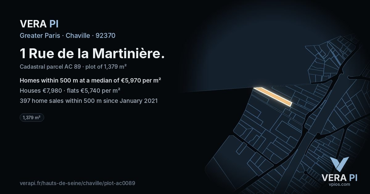 1 Rue de la Martinière, Chaville at night – the plot lit, the parcels around coloured by the prices near them