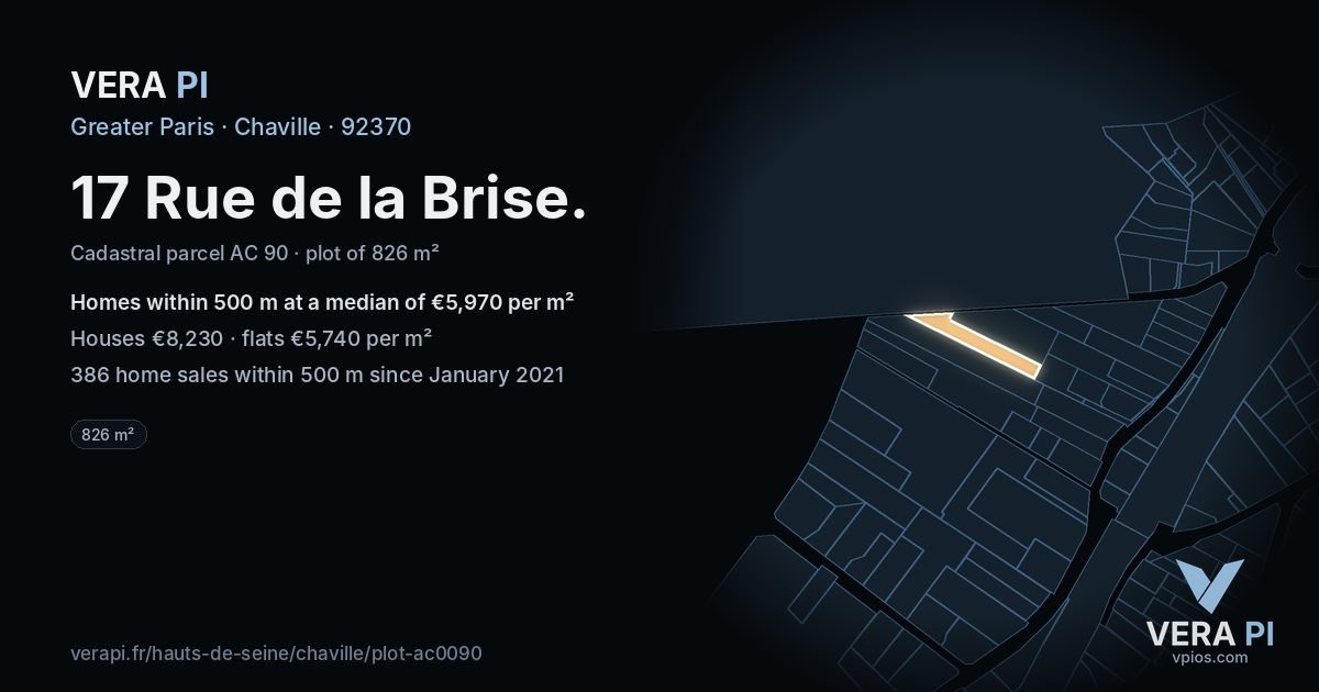 17 Rue de la Brise, Chaville at night – the plot lit, the parcels around coloured by the prices near them