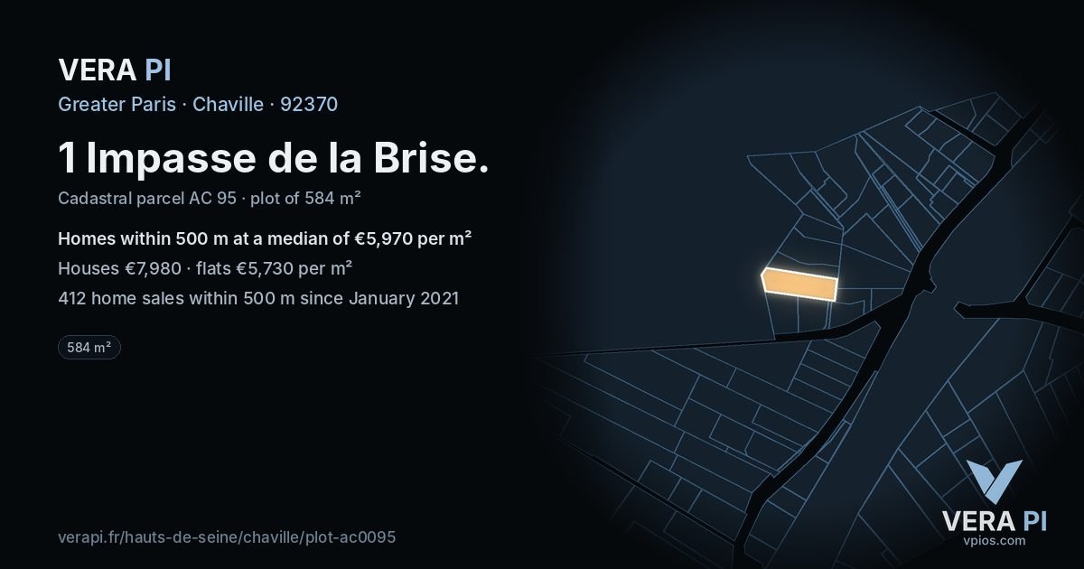 1 Impasse de la Brise, Chaville at night – the plot lit, the parcels around coloured by the prices near them