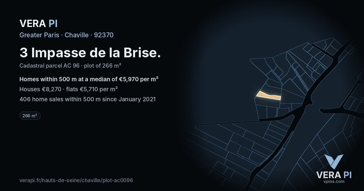 3 Impasse de la Brise, Chaville at night – the plot lit, the parcels around coloured by the prices near them