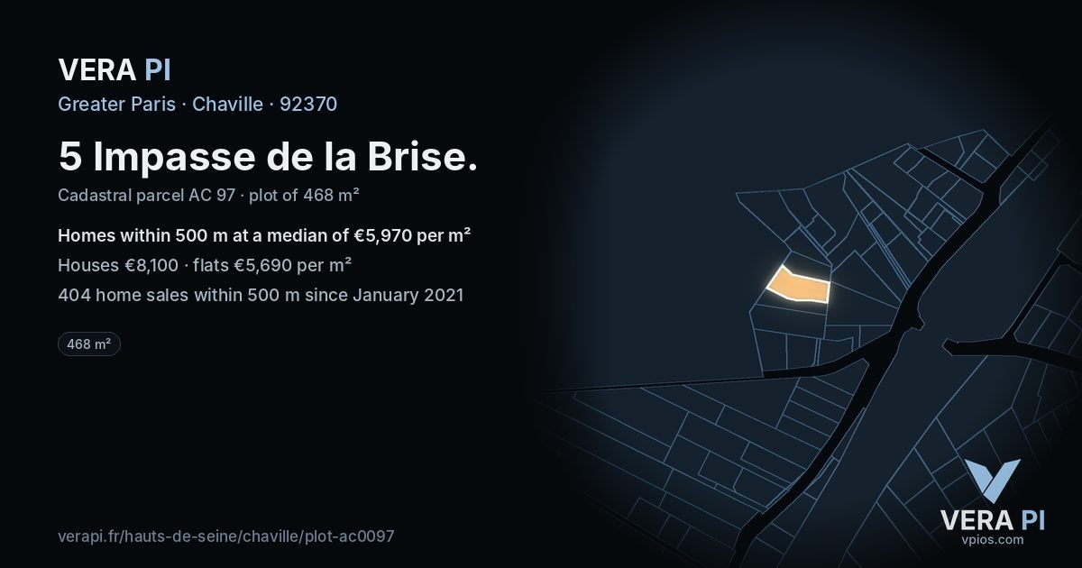 5 Impasse de la Brise, Chaville at night – the plot lit, the parcels around coloured by the prices near them