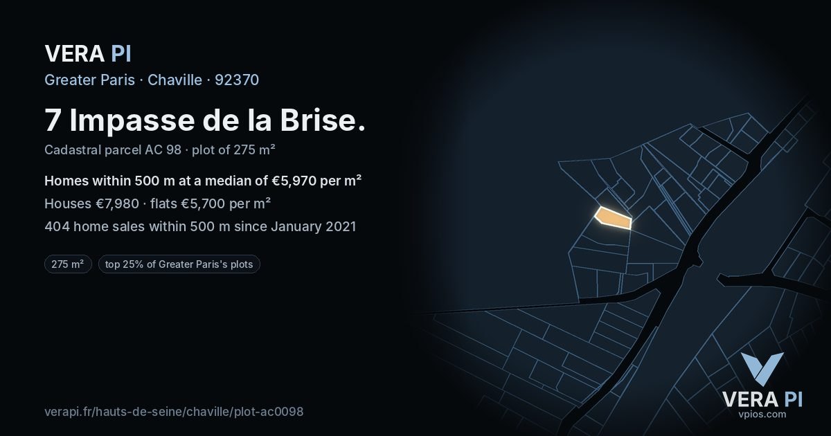 7 Impasse de la Brise, Chaville at night – the plot lit, the parcels around coloured by the prices near them