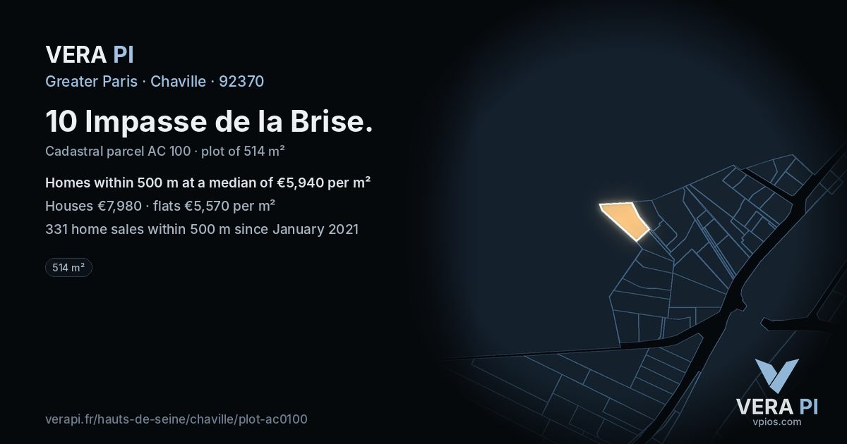 10 Impasse de la Brise, Chaville at night – the plot lit, the parcels around coloured by the prices near them