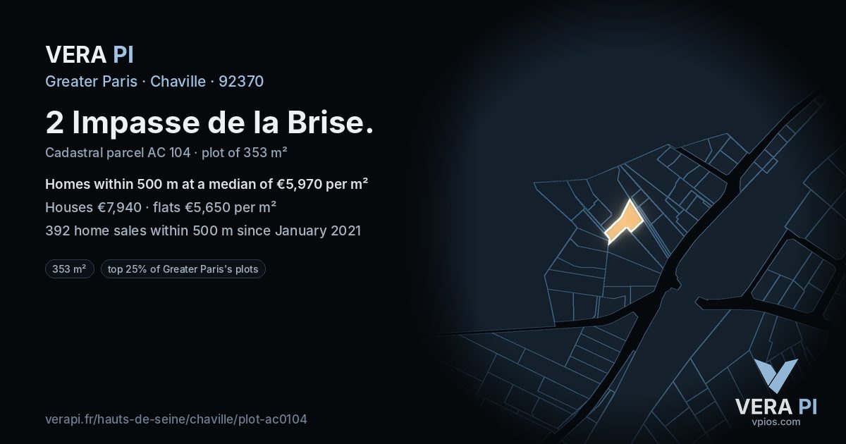 2 Impasse de la Brise, Chaville at night – the plot lit, the parcels around coloured by the prices near them