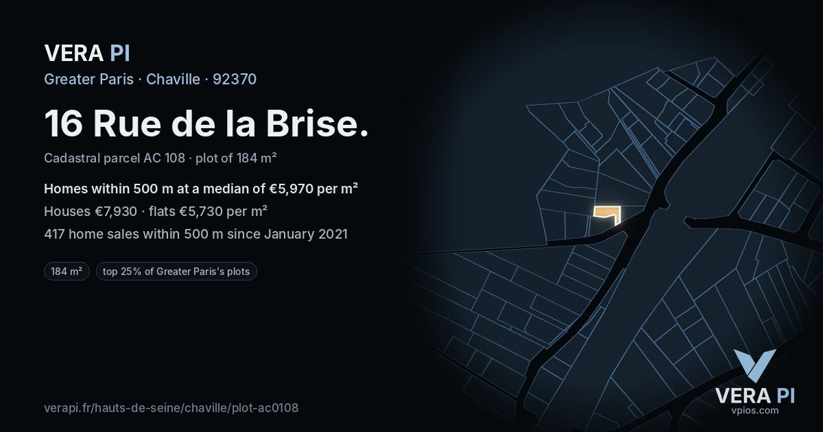16 Rue de la Brise, Chaville at night – the plot lit, the parcels around coloured by the prices near them