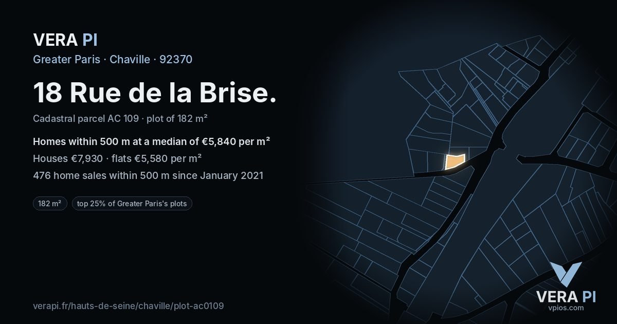 18 Rue de la Brise, Chaville at night – the plot lit, the parcels around coloured by the prices near them