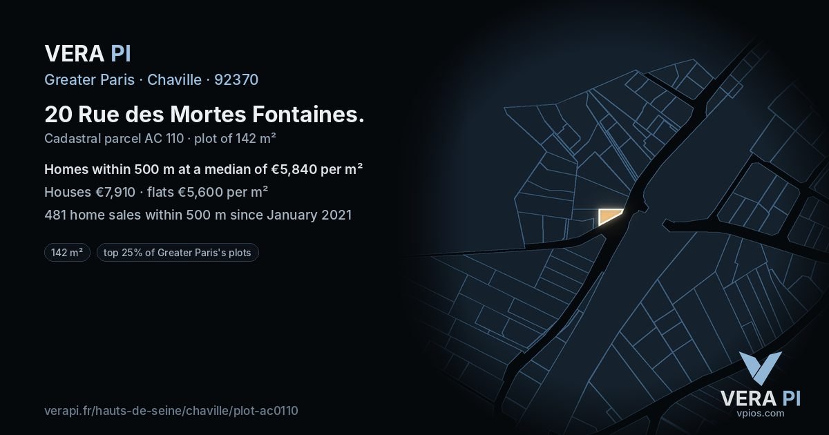 20 Rue des Mortes Fontaines, Chaville at night – the plot lit, the parcels around coloured by the prices near them