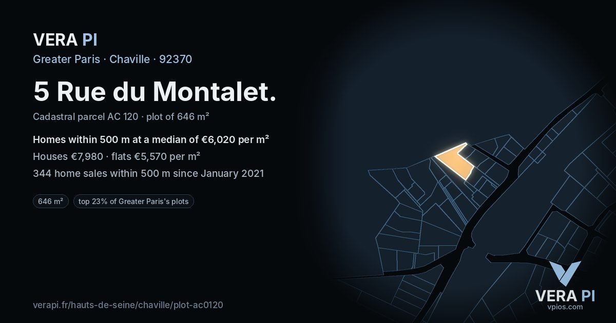 5 Rue du Montalet, Chaville at night – the plot lit, the parcels around coloured by the prices near them