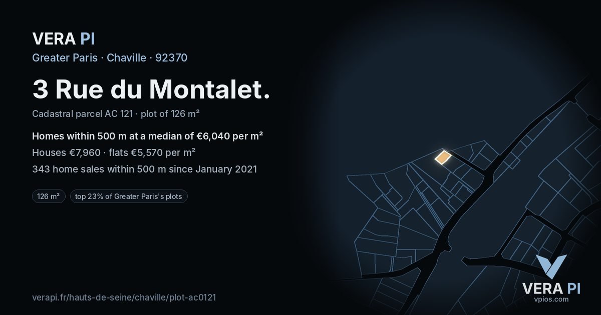 3 Rue du Montalet, Chaville at night – the plot lit, the parcels around coloured by the prices near them