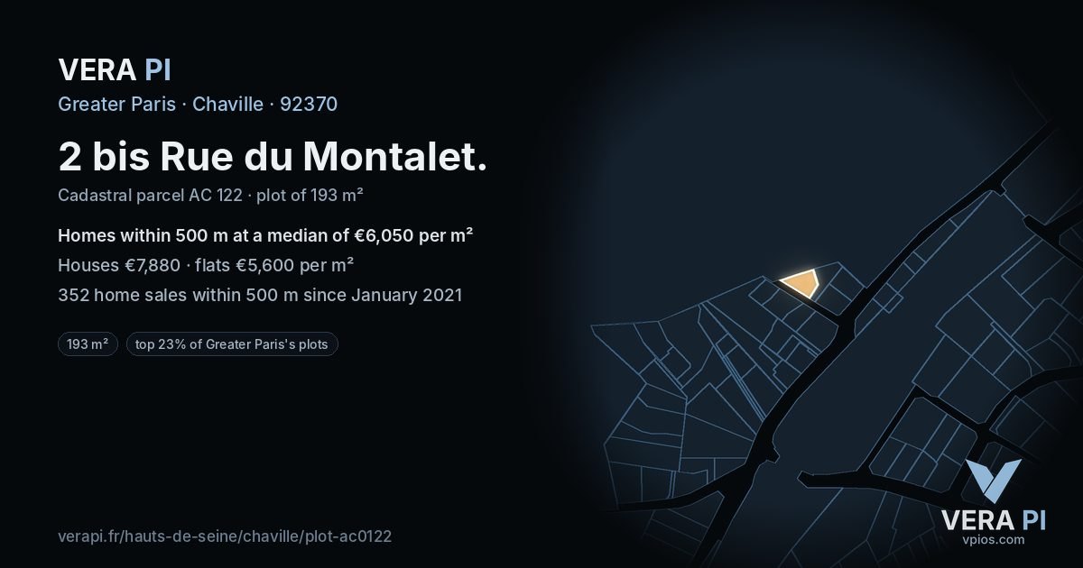 2 bis Rue du Montalet, Chaville at night – the plot lit, the parcels around coloured by the prices near them