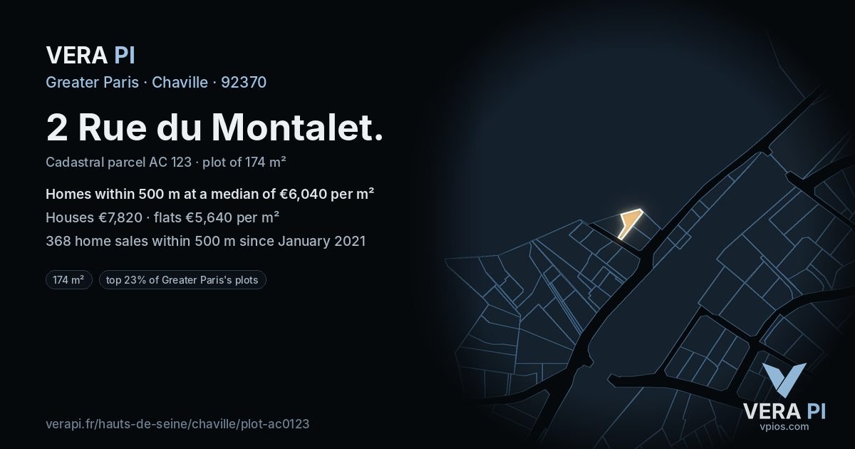 2 Rue du Montalet, Chaville at night – the plot lit, the parcels around coloured by the prices near them