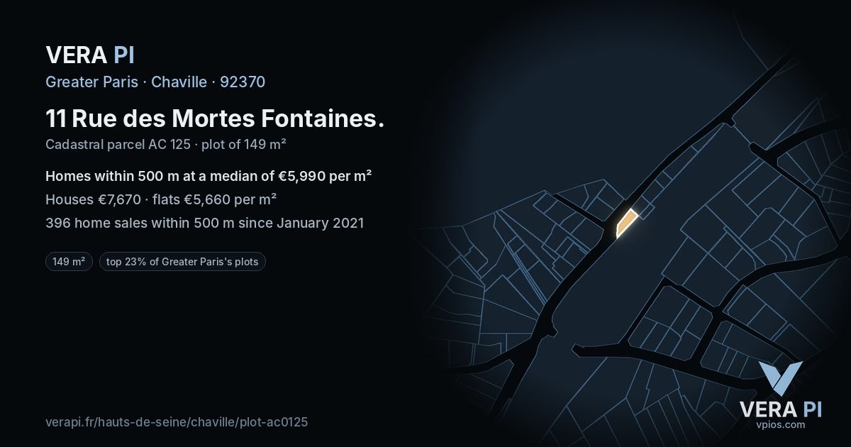 11 Rue des Mortes Fontaines, Chaville at night – the plot lit, the parcels around coloured by the prices near them
