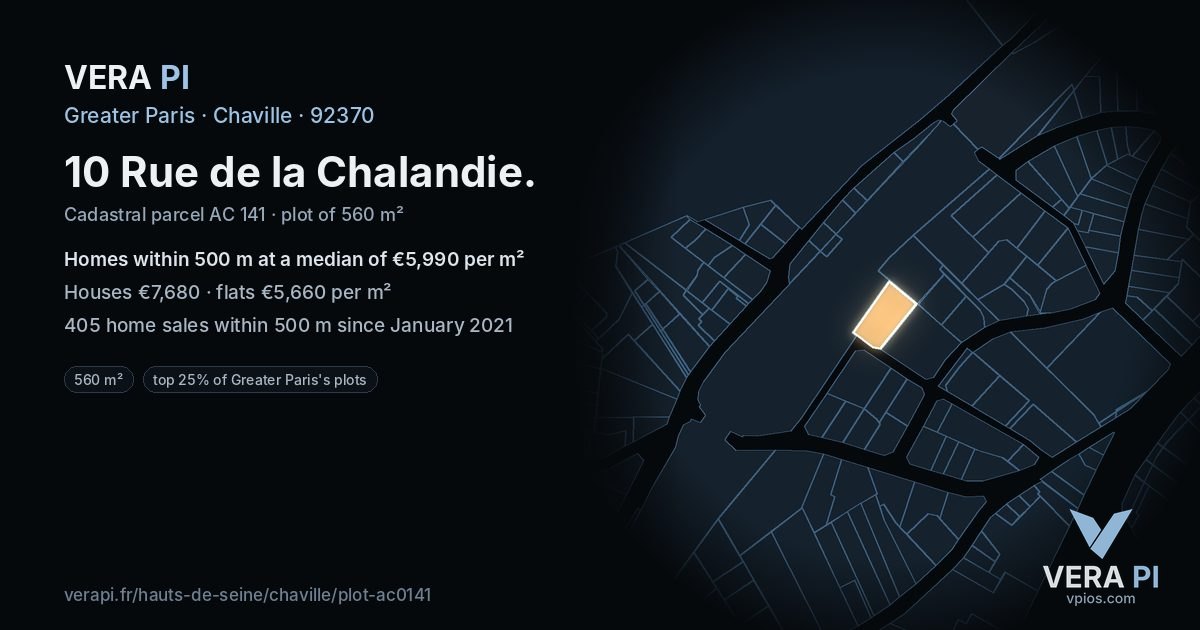 10 Rue de la Chalandie, Chaville at night – the plot lit, the parcels around coloured by the prices near them