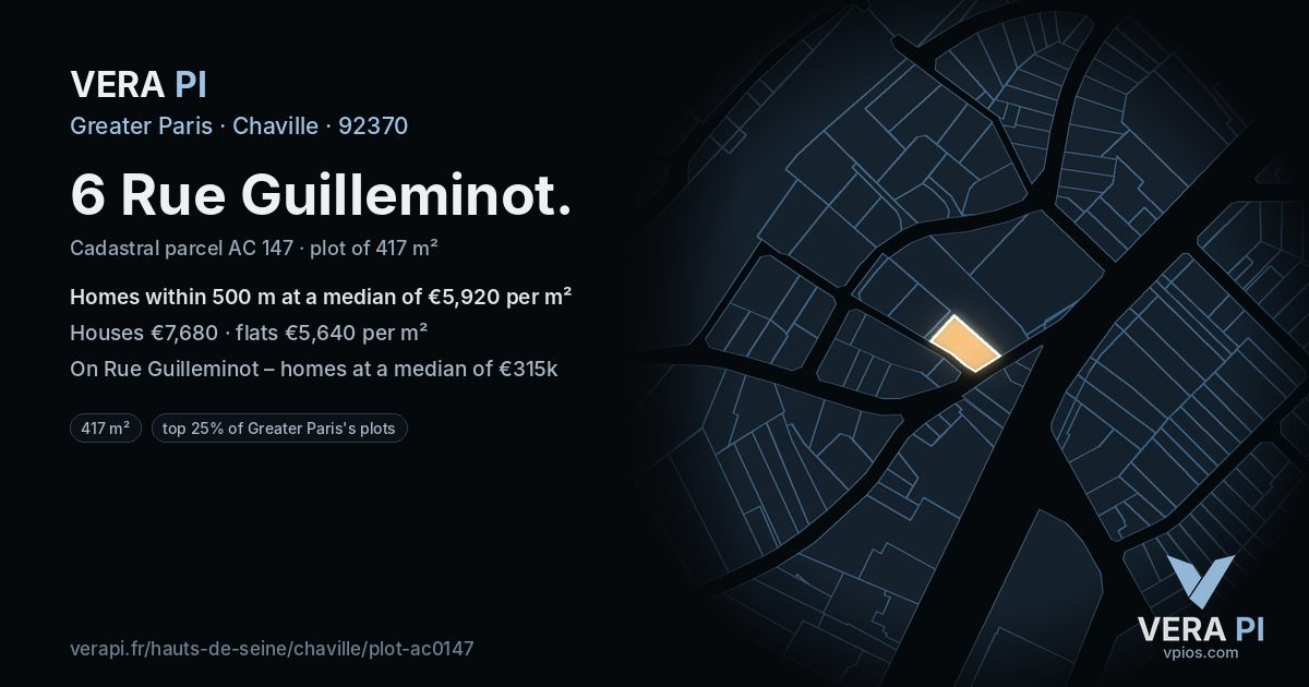 6 Rue Guilleminot, Chaville at night – the plot lit, the parcels around coloured by the prices near them