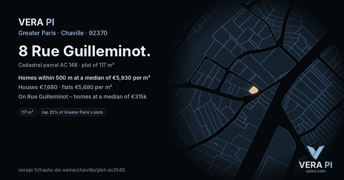 8 Rue Guilleminot, Chaville at night – the plot lit, the parcels around coloured by the prices near them