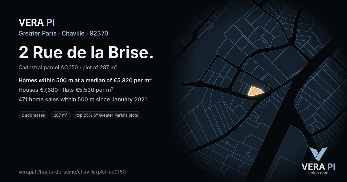 2 Rue de la Brise, Chaville at night – the plot lit, the parcels around coloured by the prices near them