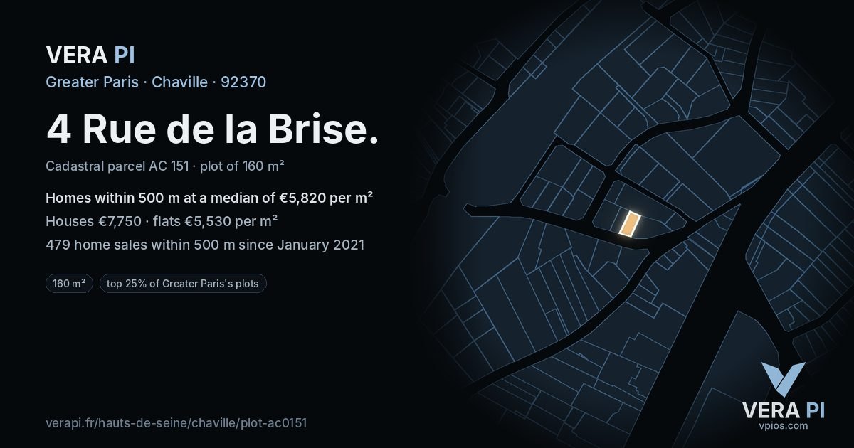 4 Rue de la Brise, Chaville at night – the plot lit, the parcels around coloured by the prices near them