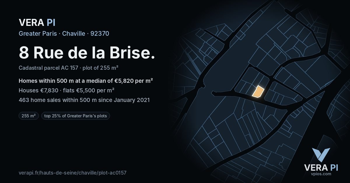 8 Rue de la Brise, Chaville at night – the plot lit, the parcels around coloured by the prices near them