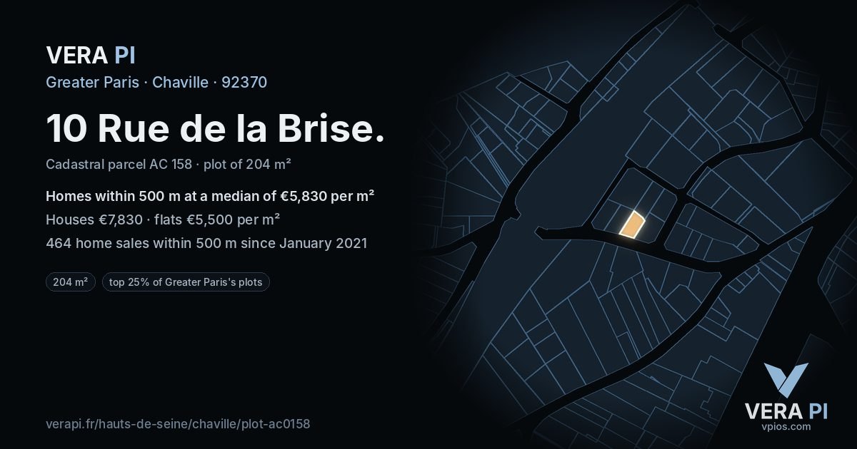 10 Rue de la Brise, Chaville at night – the plot lit, the parcels around coloured by the prices near them