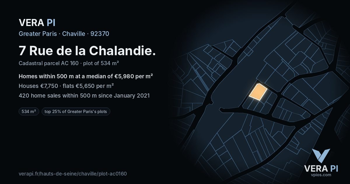 7 Rue de la Chalandie, Chaville at night – the plot lit, the parcels around coloured by the prices near them