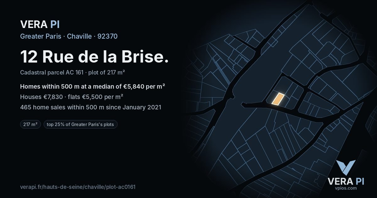 12 Rue de la Brise, Chaville at night – the plot lit, the parcels around coloured by the prices near them