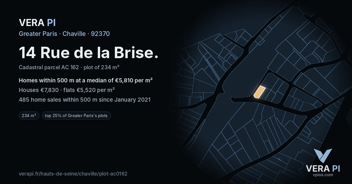 14 Rue de la Brise, Chaville at night – the plot lit, the parcels around coloured by the prices near them