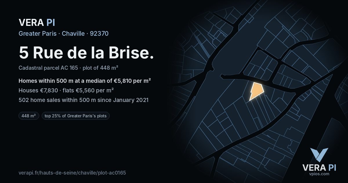 5 Rue de la Brise, Chaville at night – the plot lit, the parcels around coloured by the prices near them