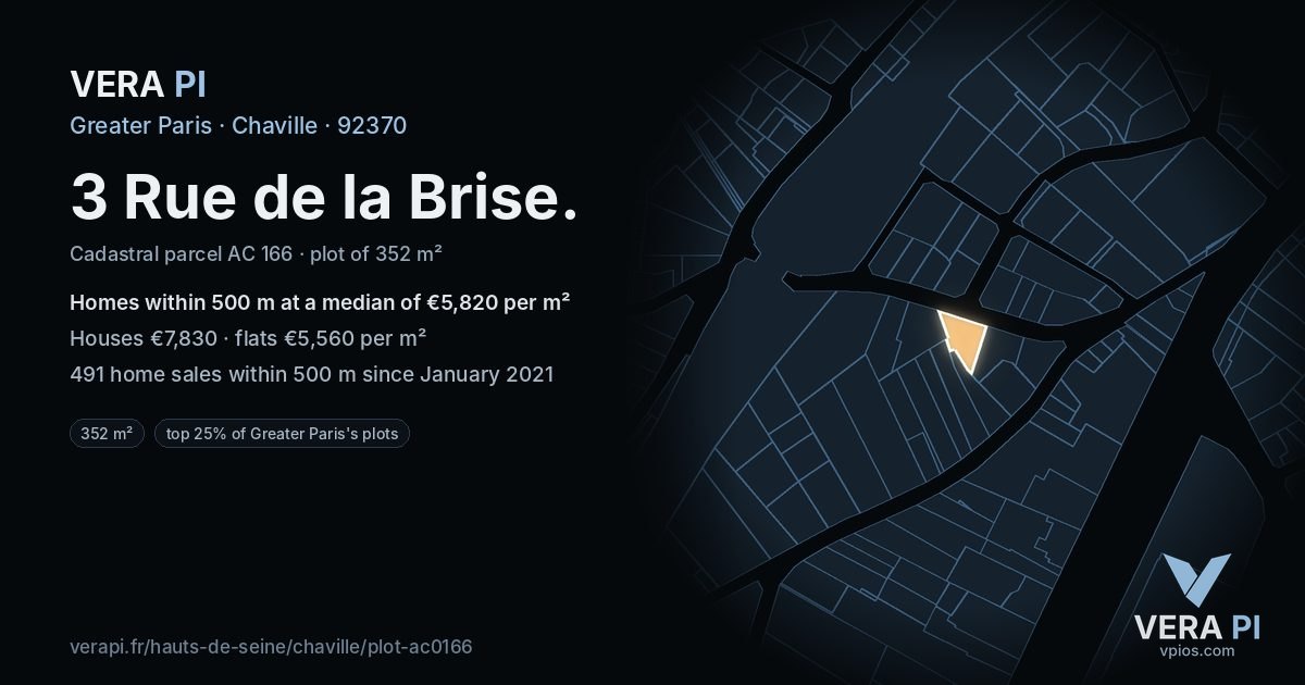 3 Rue de la Brise, Chaville at night – the plot lit, the parcels around coloured by the prices near them