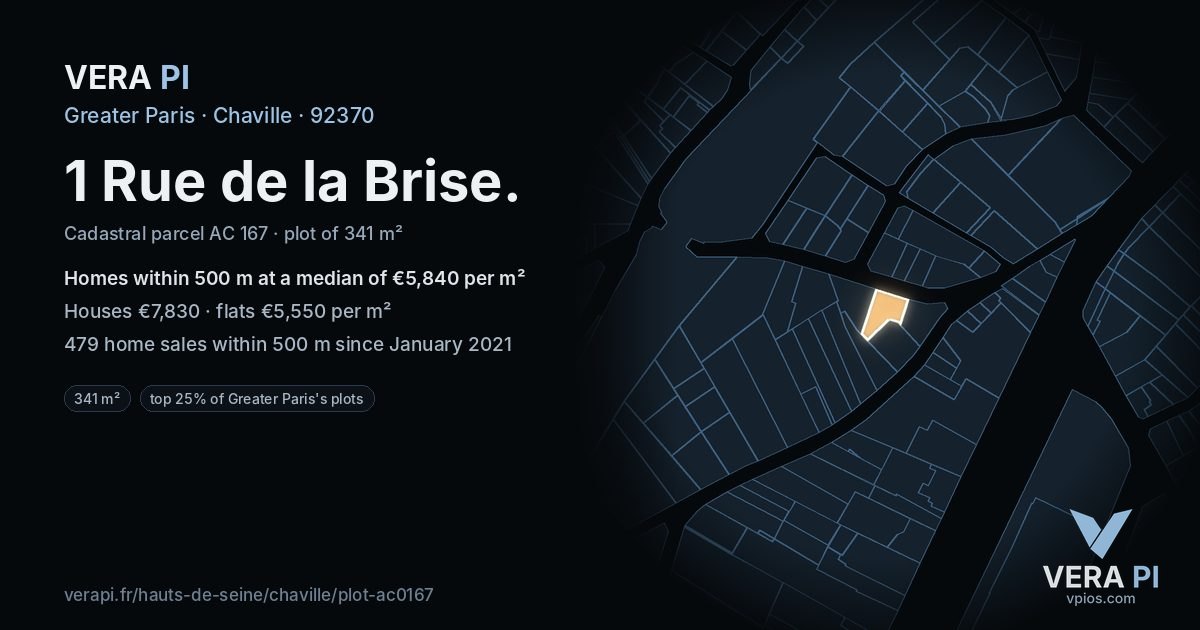 1 Rue de la Brise, Chaville at night – the plot lit, the parcels around coloured by the prices near them
