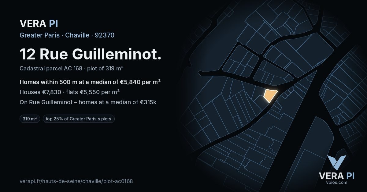 12 Rue Guilleminot, Chaville at night – the plot lit, the parcels around coloured by the prices near them