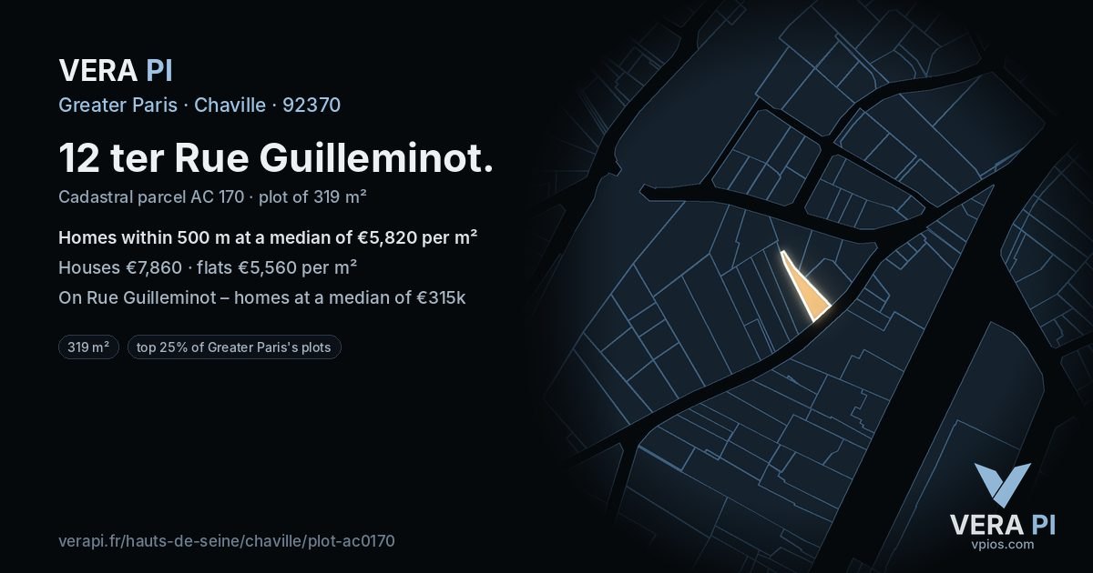12 ter Rue Guilleminot, Chaville at night – the plot lit, the parcels around coloured by the prices near them