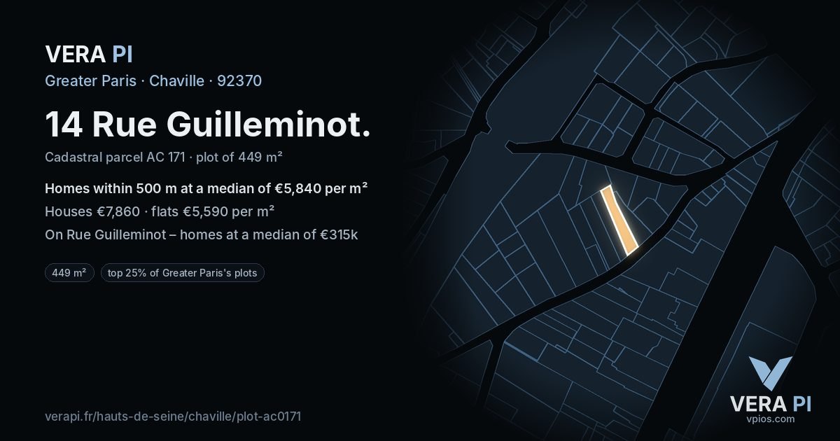 14 Rue Guilleminot, Chaville at night – the plot lit, the parcels around coloured by the prices near them
