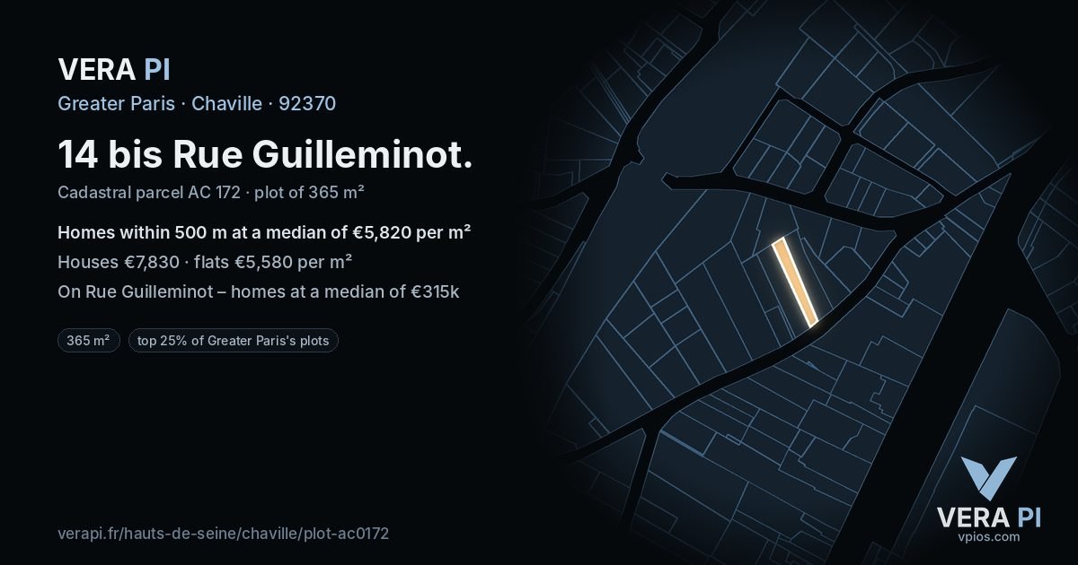 14 bis Rue Guilleminot, Chaville at night – the plot lit, the parcels around coloured by the prices near them