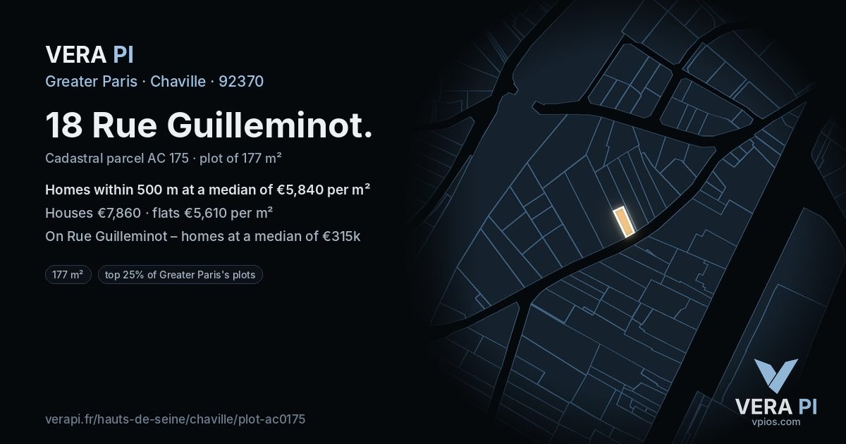 18 Rue Guilleminot, Chaville at night – the plot lit, the parcels around coloured by the prices near them